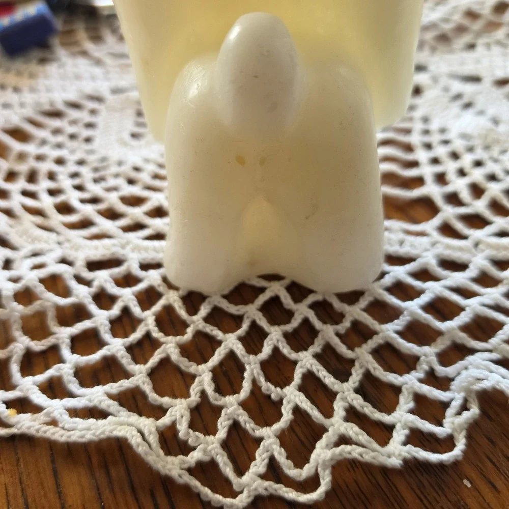Vintage 1960s 70s Figural Dog Candle Googly Eyes Pink Bow Flowers Kitsch Retro